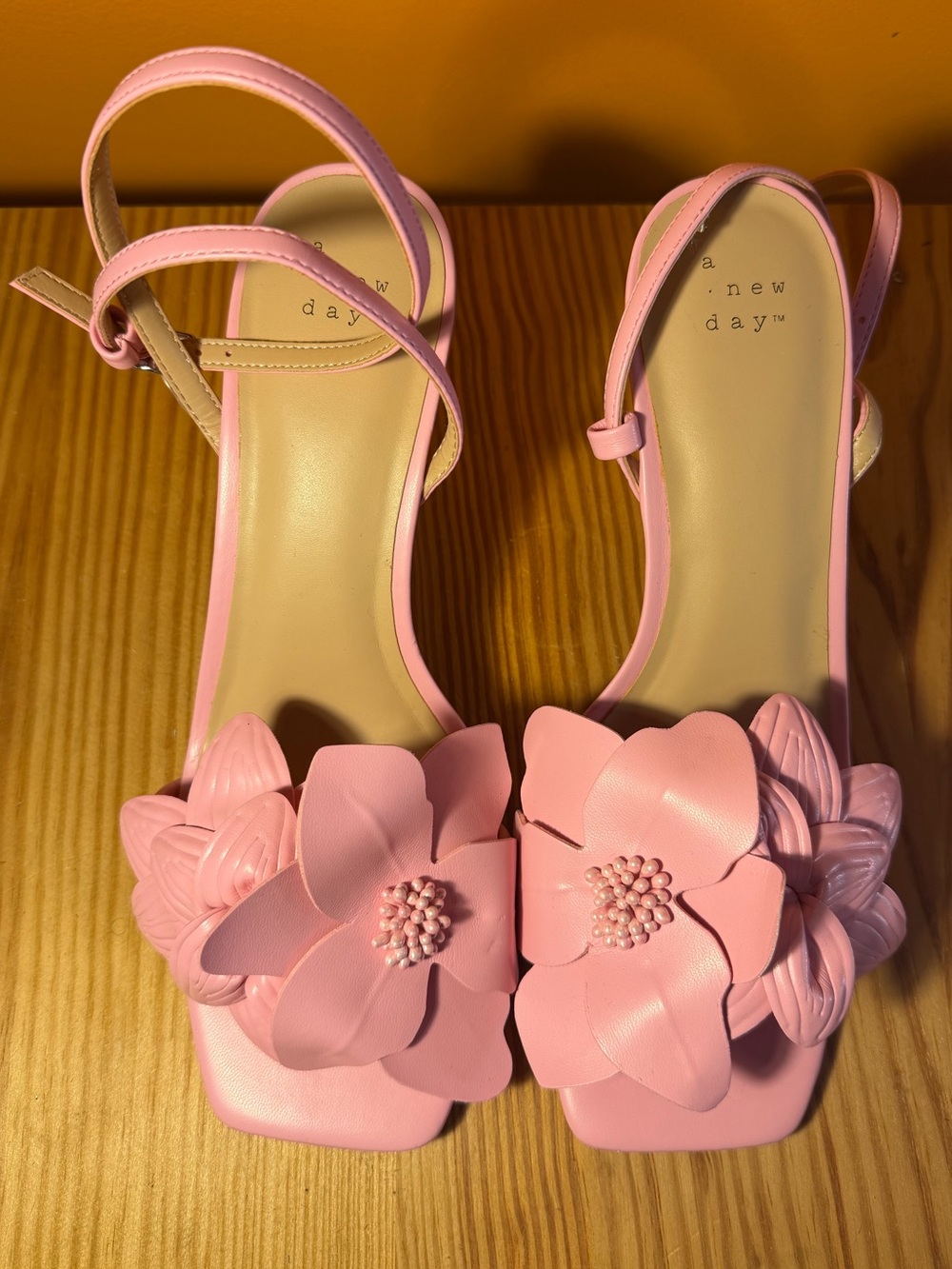 a new day Pink Floral Ankle-Strap Block Heel Sandals
